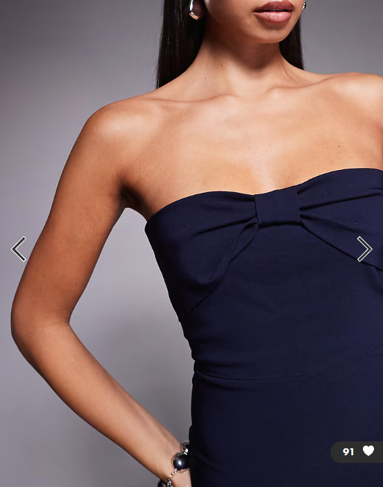 Vesper Bengaline bow front detail bandeau thigh split maxi dress in navy