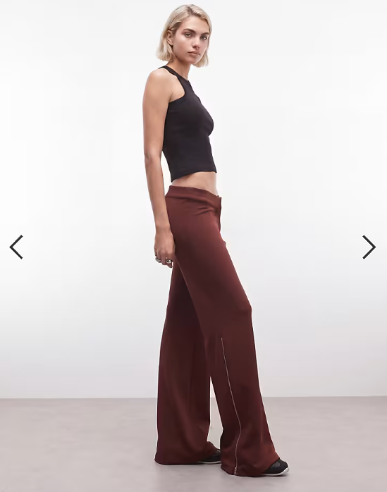 Weekday flared trousers with side zip detail in rust red