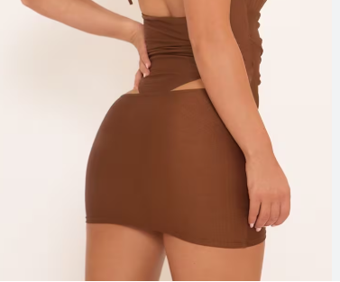 Ego - Flower Trim Detail Cut Out Mini Skirt In Brown