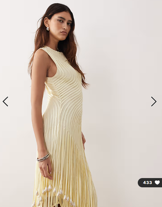 ARRANGE wave linear pearl droplet fringe hem maxi dress in butter yellow