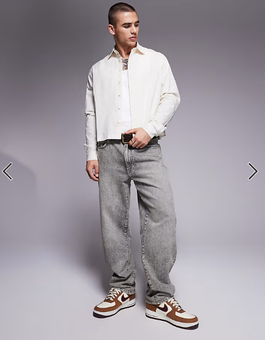 ASOS DESIGN cropped oversized poplin shirt in stone