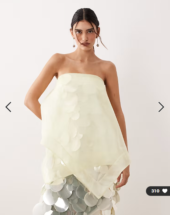 ARRANGE embellished sequin bandeau maxi dress with overlayer in buttermilk