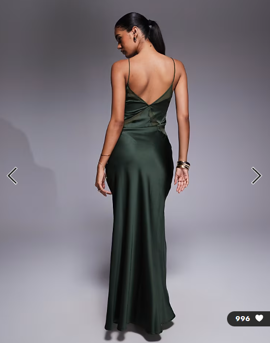 ASOS DESIGN satin chiffon mix square high neck maxi dress in dark green
