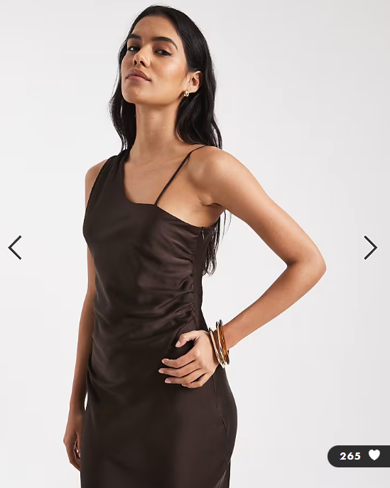 Vero Moda asymmetric shoulder detail ruched satin maxi dress in chocolate