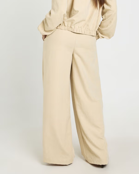 Boohoo Peached Pleated Wide Leg Trousers - stone