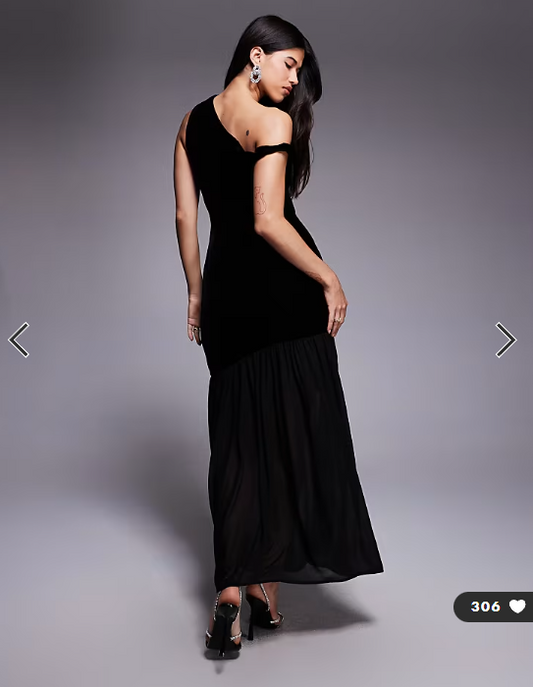 Gina Tricot velvet twisted off shoulder maxi dress with mesh skirt in black