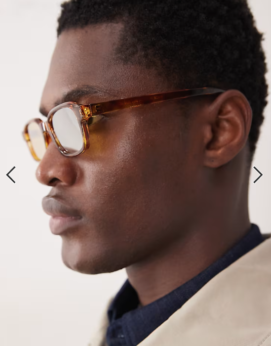 ASOS DESIGN slim rectangle reflective sunglasses in tortoise shell with yellow lens