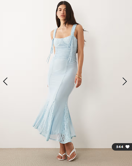 ASOS DESIGN lace mix balconette pencil dress with godet details in baby blue