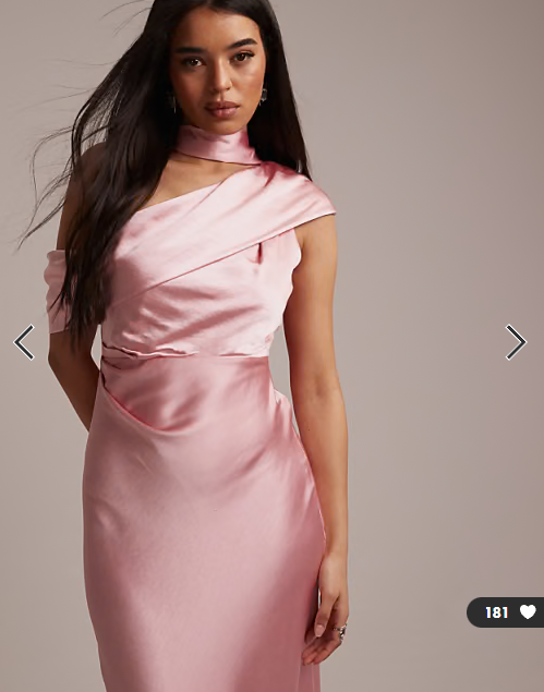 Six Stories Bridesmaids satin drape one shoulder maxi dress in rose pink