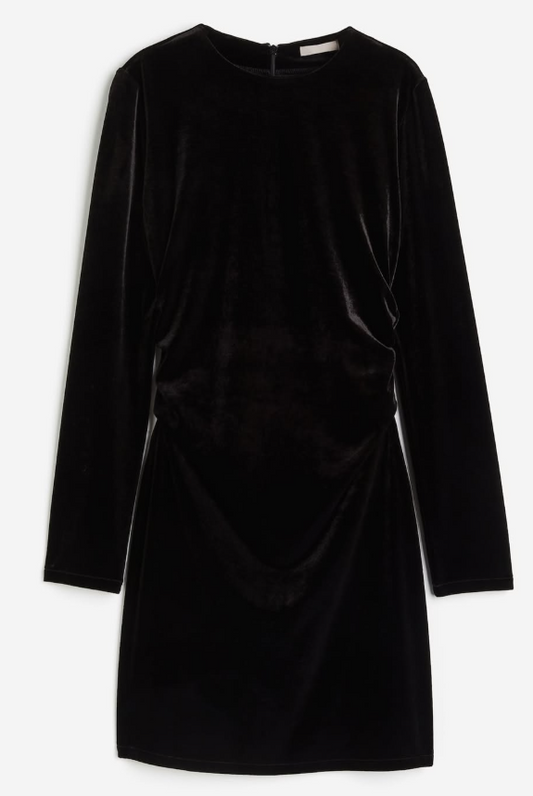 H&M - FITTED VELOUR DRESS- Black