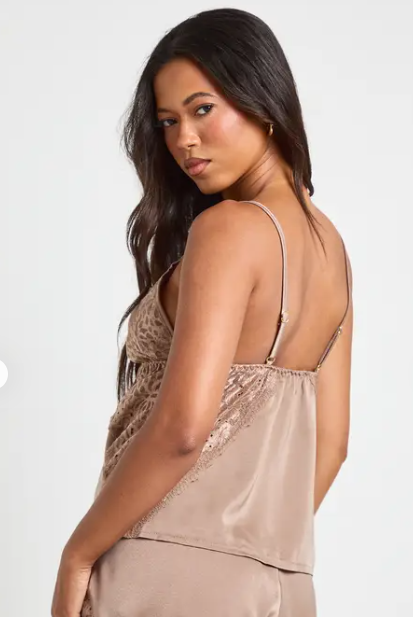 boohoo Satin Lace Detail Cami