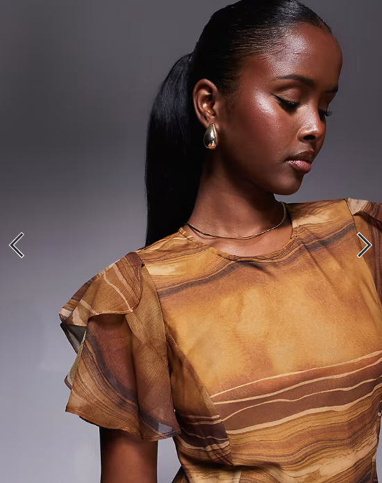 ASOS DESIGN ruffle chiffon maxi dress in chocolate abstract print