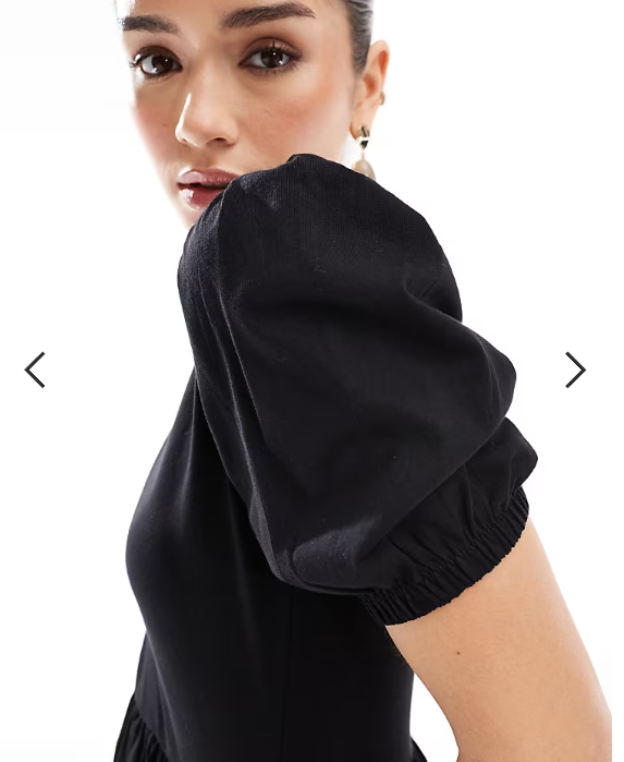 Threadbare jersey and poplin mix short sleeve midi dress in black