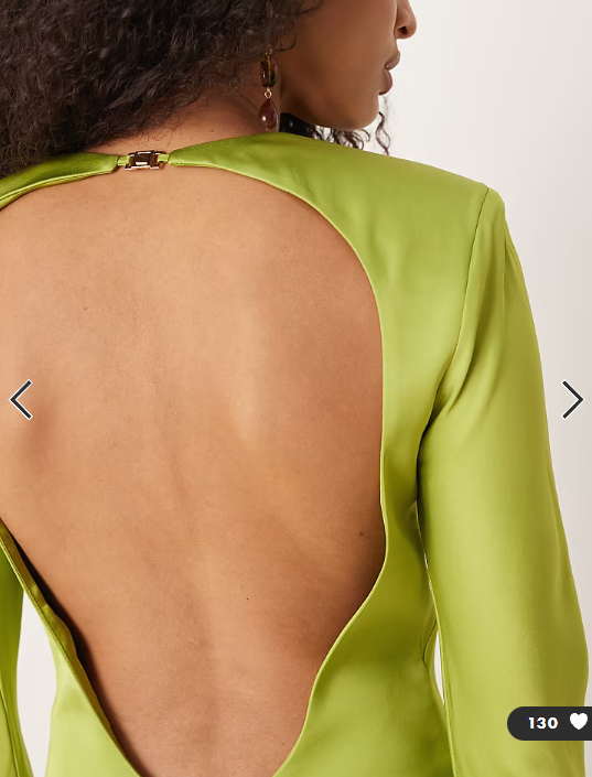 Mango satin open back long sleeve mini dress in green