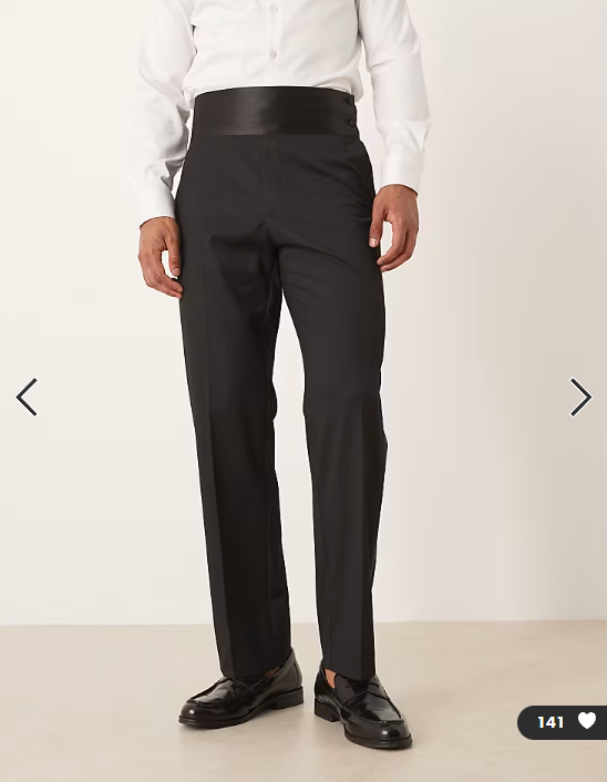 ASOS DESIGN straight tuxedo suit pants with cummerbund waistband in black