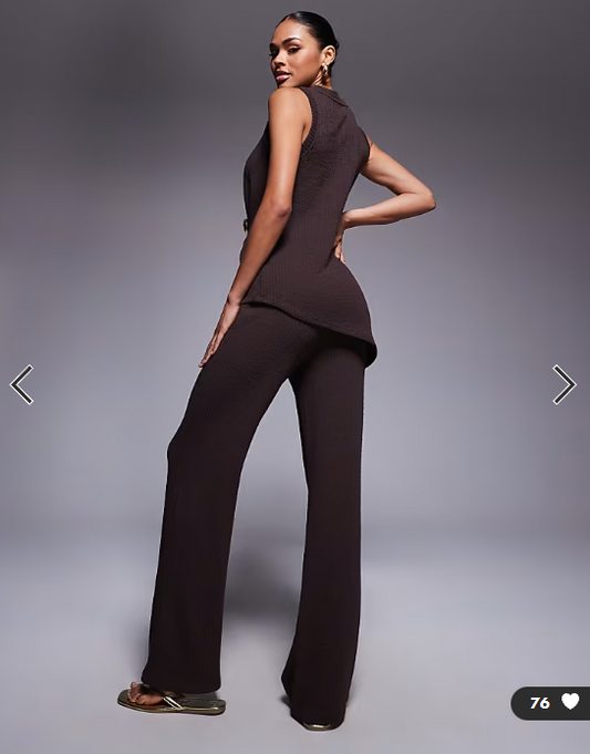 River Island textured wide leg trouser co-ord in brown