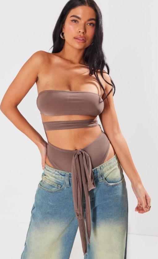 Mocha Slinky Twisted Front Bodysuit