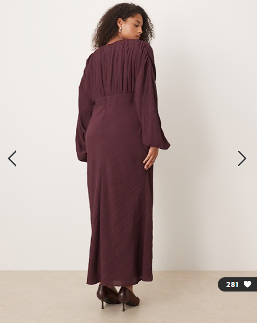 ASOS DESIGN Curve crew neck maxi dress with volume sleeve and lace bust detail in mulberry