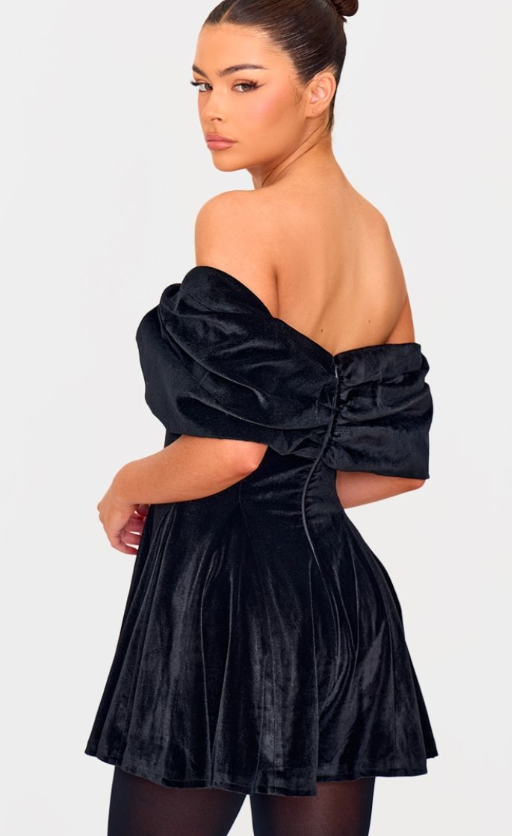 Black Premium Velvet Extreme Bow Detail Playsuit
