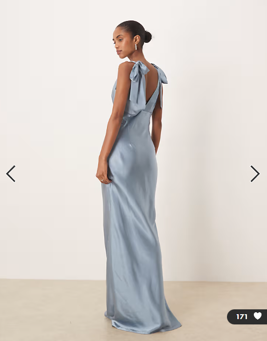 Pretty Lavish Bridesmaid Piper satin bow shoulder v neck maxi dress in dusty blue