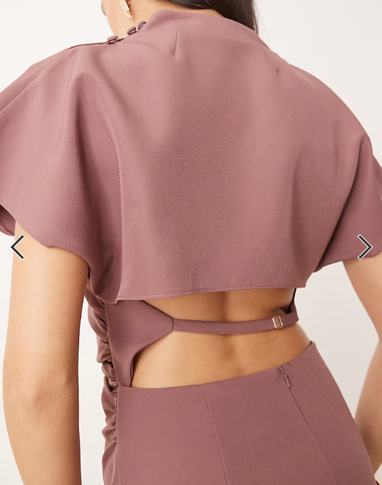 ASOS DESIGN grown on sleeve high neck midi dress with open back detail in rose taupe