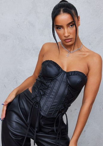 black peached pu lace up corset