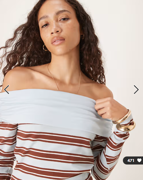 ASOS DESIGN textured stripe fold over off shoulder top in blue