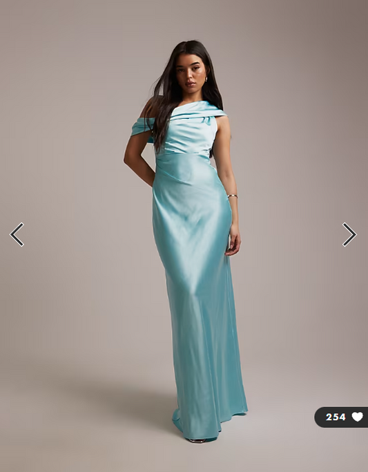 Six Stories satin drape one shoulder maxi dress in turquoise
