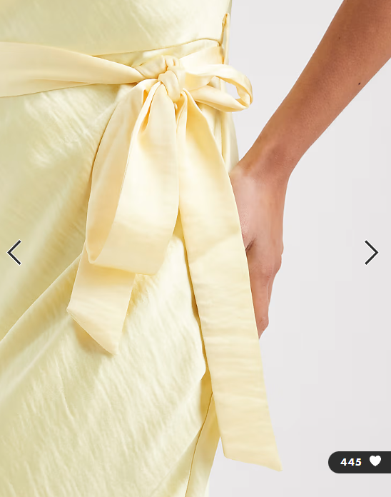 TFNC Petite Bridesmaid satin cami tie waist midaxi dress in butter yellow