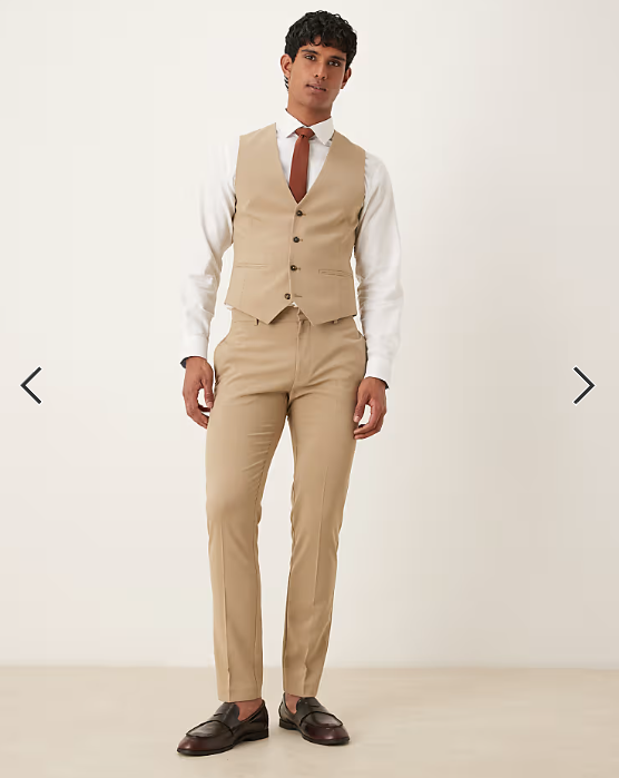 ASOS DESIGN skinny suit waistcoat in beige