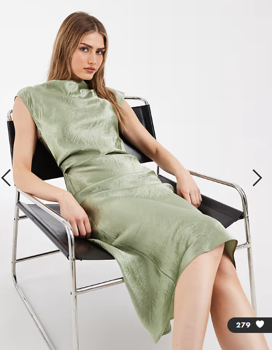 & Other Stories bias cut satin midi dress with drape detail in sage green