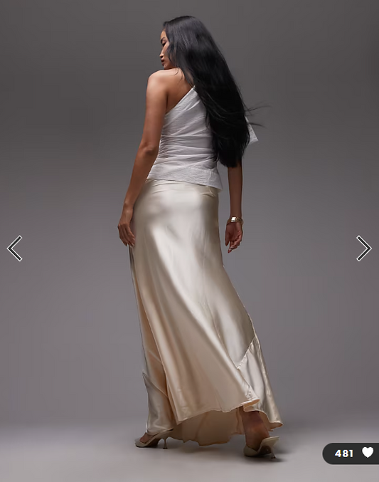 ASOS DESIGN volume drape satin maxi skirt in oyster