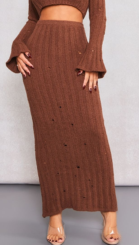 Petite Brown Bodycon Maxi Skirt
