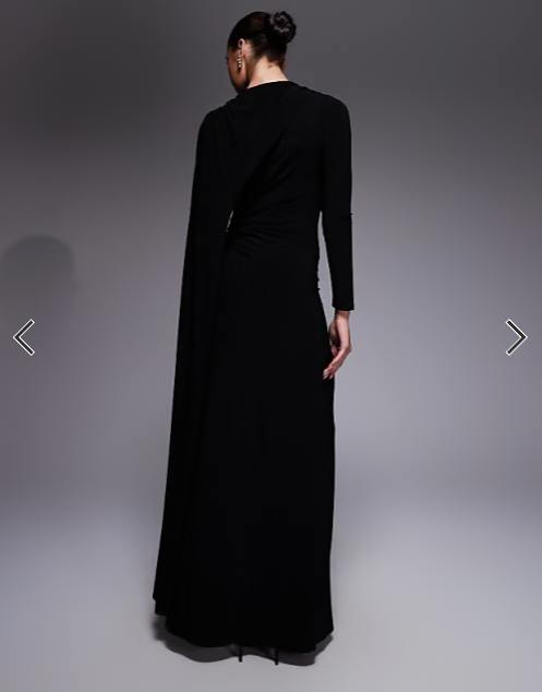 Daska one shoulder cape maxi dress in black