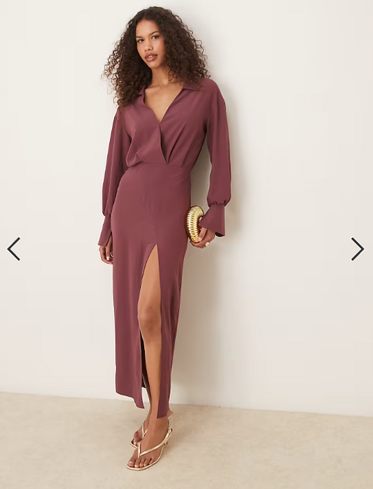 ASOS DESIGN wrap shirt midi dress with seaming details in grape