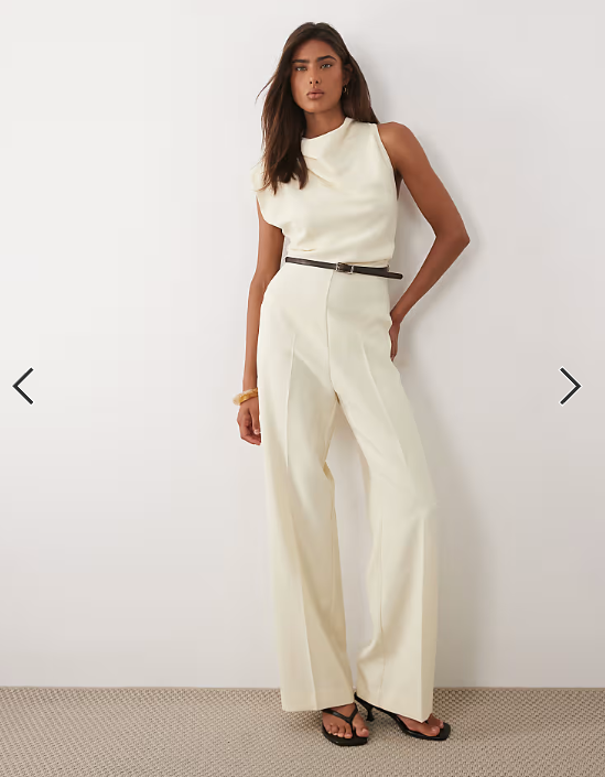 Mango sleeveless asymmetric tailored jumpsuit in cream