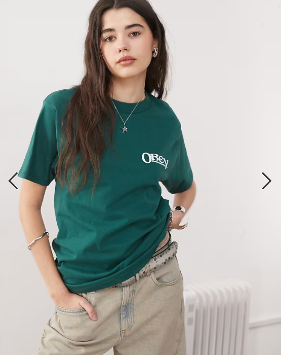 Obey Sensory graphic logo t-shirt with back print in dark green