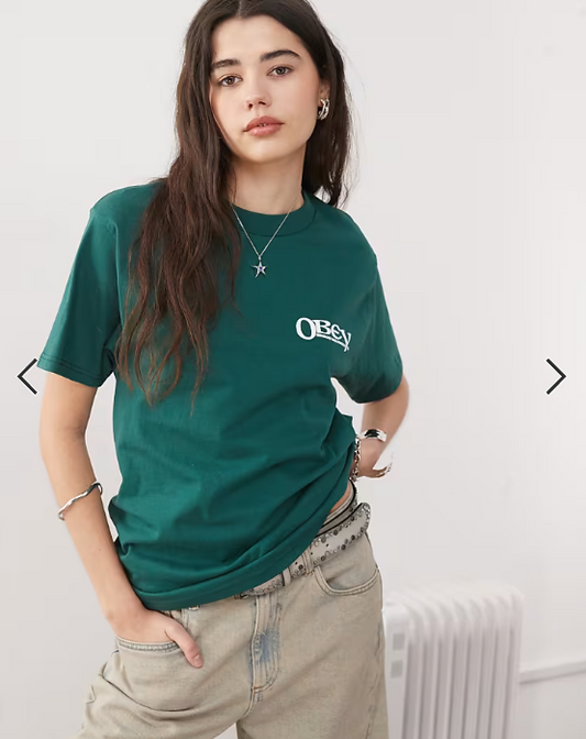 Obey Sensory graphic logo t-shirt with back print in dark green
