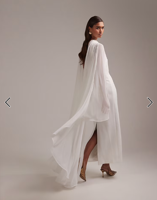 ASOS DESIGN cape detail maxi wedding dress in ivory