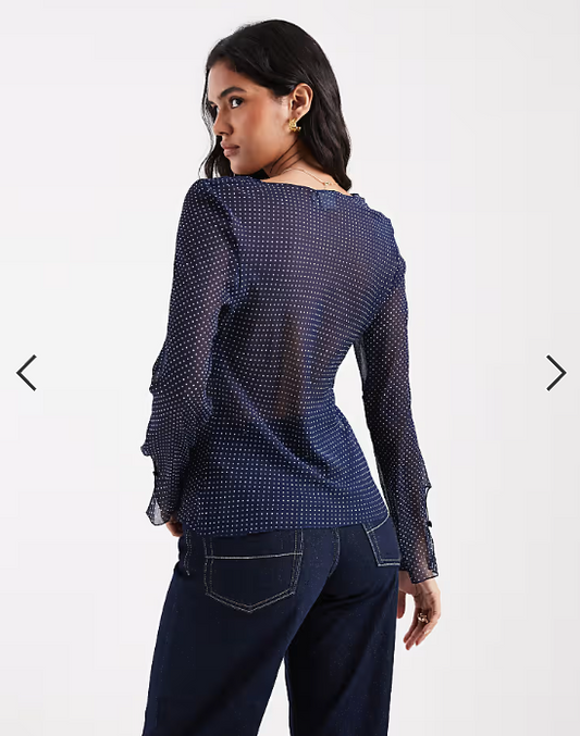 ASOS DESIGN tie front long sleeve chiffon blouse in polka dot