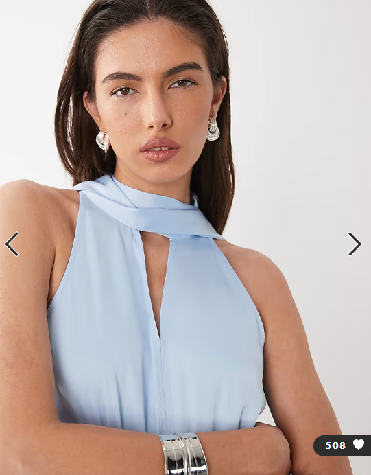 YAS high neck scarf detail satin drapey midaxi dress in soft blue