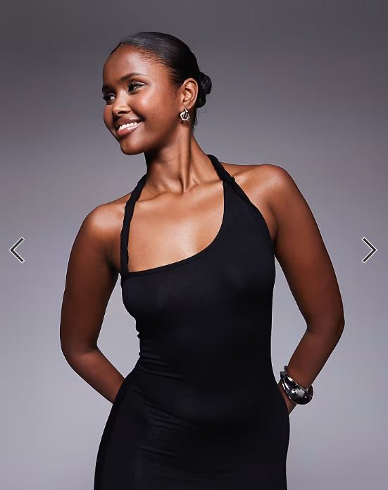 ASOS DESIGN twist asymmetric strap midi dress in black