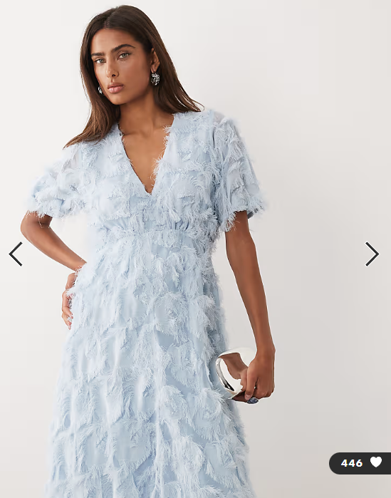 YAS textured v neck midi dress in pale blue