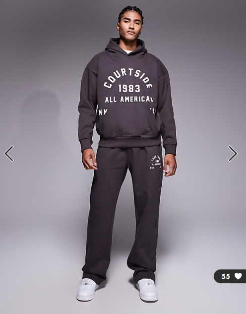 Courtside oversized pullover hoodie in brown with collegiate print