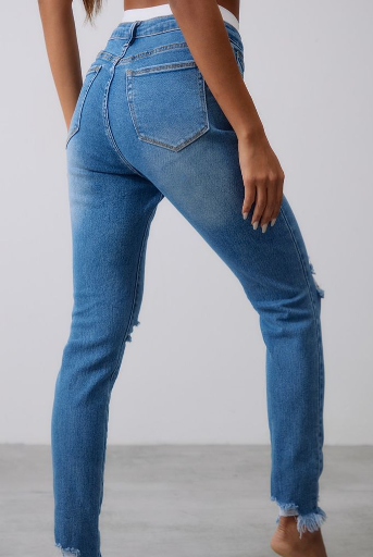 Label Mid Blue Wash Stretch High Rise Distressed Skinny Jeans