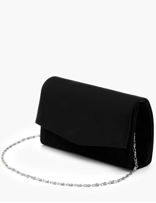 Boohoo Structured Suedette Clutch Bag & Chain - black