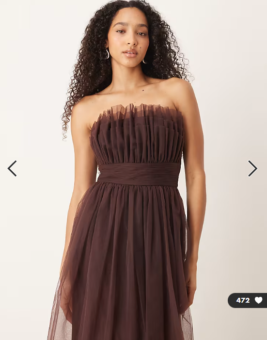 Lace & Beads tulle waistband bandeau maxi dress in chocolate plum