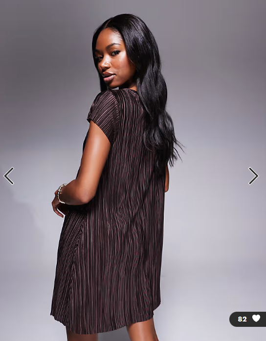ASOS DESIGN plisse cap sleeve mini dress in chocolate