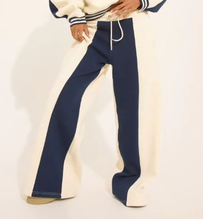 Oversized Tie Waist Contrast Stripe Wide Leg Joggers In Cream