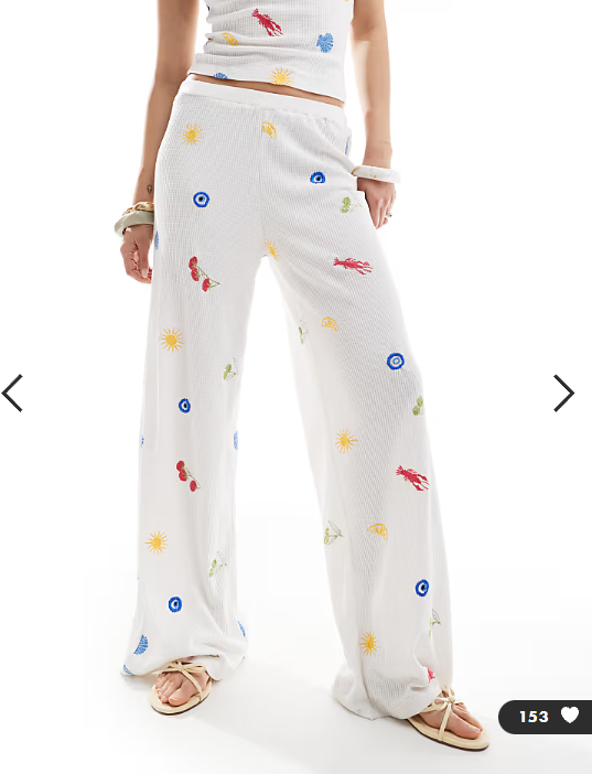 ASOS DESIGN straight leg trouser co-ord with holiday embroidered in white